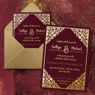 Elegante klassische vintage Burgunder-Goldfolie-Ho Folieneinladung