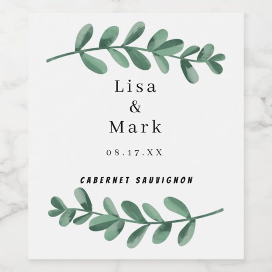 Elegante klassische Wasserfarben Grüne Blätter Hoc Weinetikett (Einzelnes Label)