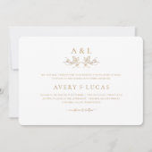Elegante klassische White and Gold Hochzeit Einladung (Vorderseite)