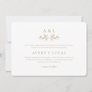 Elegante klassische White and Gold Hochzeit Einladung