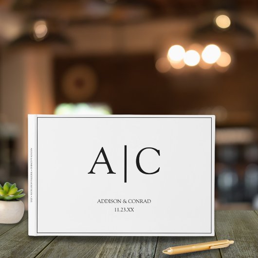 Elegante klassische White Monogram Wedding Gästebuch