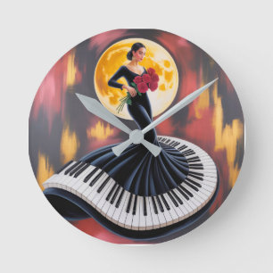 Elegante Klaviermusik Frau Kunst Design Runde Wanduhr