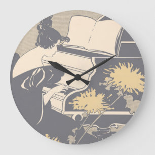 Elegante Klavierspielerin Große Wanduhr