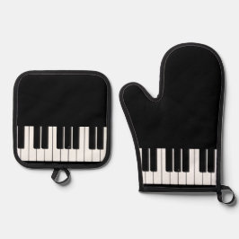 Elegante Klaviertastatur, Piano-Player Ofenhandschuh & Topflappen-Set