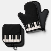 Elegante Klaviertastatur, Piano-Player Ofenhandschuh & Topflappen-Set (Vorderseite/Rückseite)