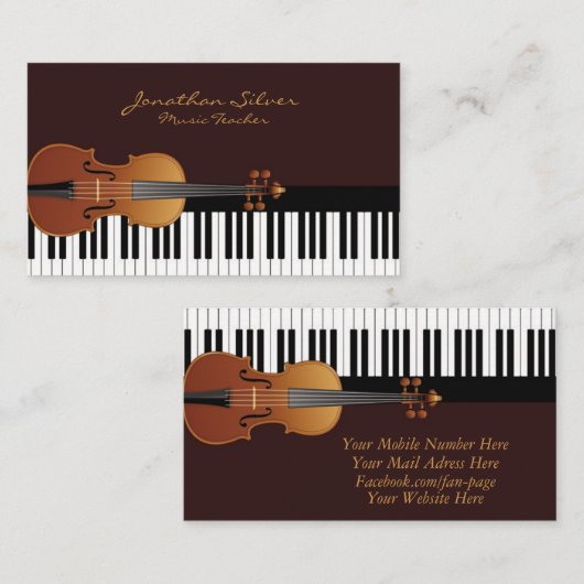 Elegante Klaviertasten und Violinmusik Visitenkarte (Vorne/Hinten)