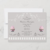 Elegante kleine Kuchen rosa u. graues Einladung (Rückseite)