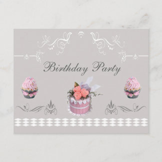 Elegante kleine Kuchen rosa u. graues Einladung