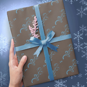 Elegante Kletterpflanzen Blau Braun Muster Geschenkpapier