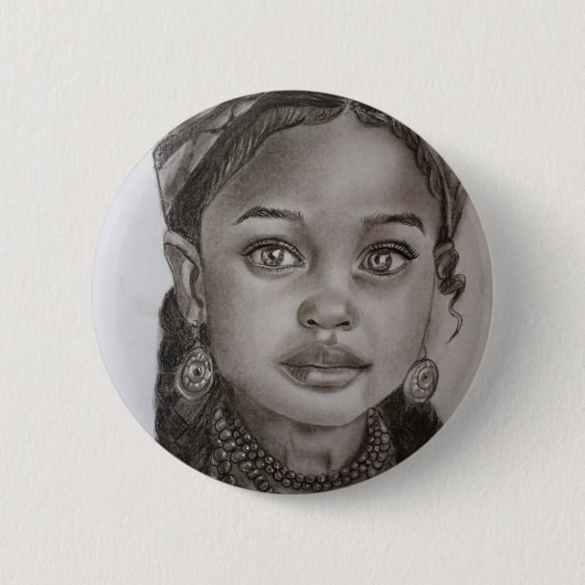 Elegante Kohle- und Bleistift-Mädchenporträt-Illus Button (Vorderseite)