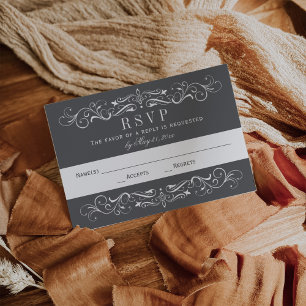 Elegante Kohlegrau-Rocken Hochzeit RSVP Karte