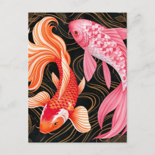 Elegante Koi-Fische japanische Wasserfarben Ankündigungspostkarte