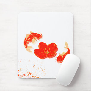 Elegante Koi-Fische und rote Blütenkunst Japanis Mousepad