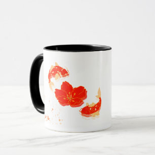 Elegante Koi-Fische und rote Blütenkunst   Japanis Tasse