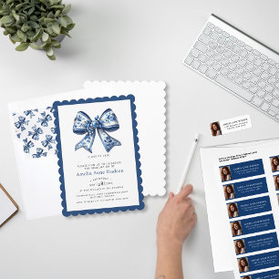 Elegante Kokette Blaue Blumen-Schleife Abschlussfe Einladung