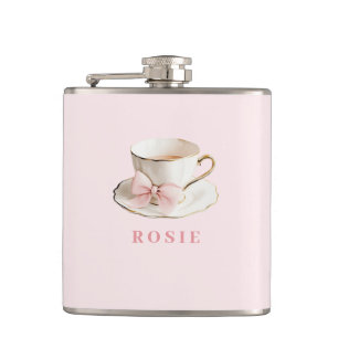 Elegante Kokette Preppy Rosa Teetasse mit Schleife Flachmann