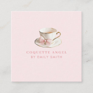 Elegante Kokette Preppy Rosa Teetasse mit Schleife Quadratische Visitenkarte