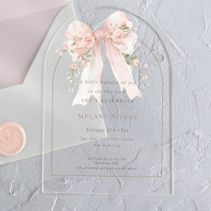 Elegante Kokette Rosa Errötende Rosen Schleife Bab Acryleinladungen