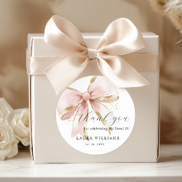 Elegante Kokette Rosa Goldene Schleife Danke Sweet Runder Aufkleber