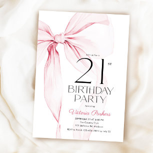 Elegante Kokette Rosa Schleife 21. Geburtstag Einladung