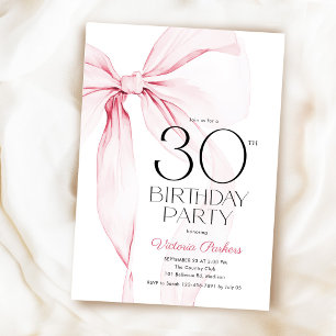 Elegante Kokette Rosa Schleife 30. Geburtstag Einladung