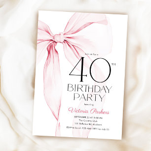 Elegante Kokette Rosa Schleife 40. Geburtstag Einladung