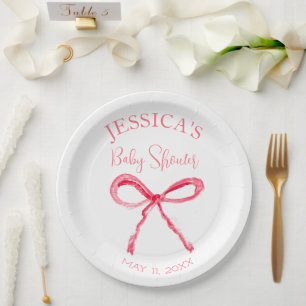 Elegante Kokette Rosa Schleife Baby Shower Mädchen Pappteller