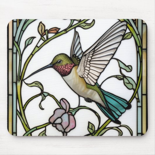 Elegante Kolibri-Kunst botanisch Boho Chic Mousepad (Vorne)