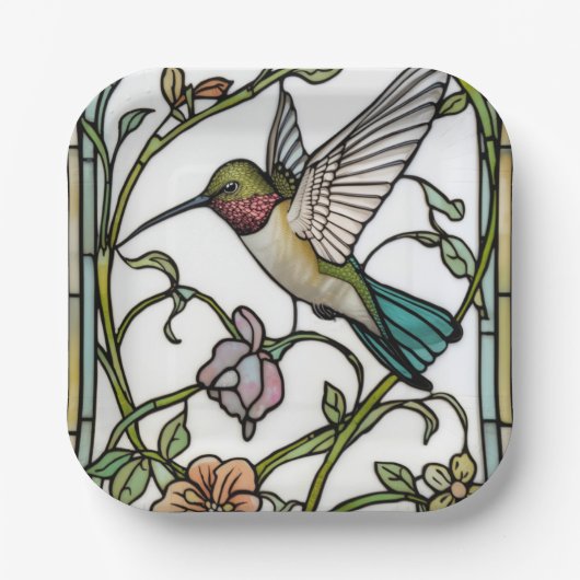 Elegante Kolibri-Kunst botanisch boho chic Pappteller (Vorderseite)
