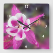 Elegante Kolumbin Pink-Blume Quadratische Wanduhr (Vorderseite)