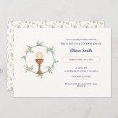 Elegante Kommunion Einladung - Blumenstrauß & Chal (Vorne/Hinten)