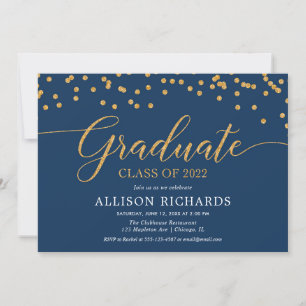 Elegante Konfetti-Graduierungsparty in Navy Einladung