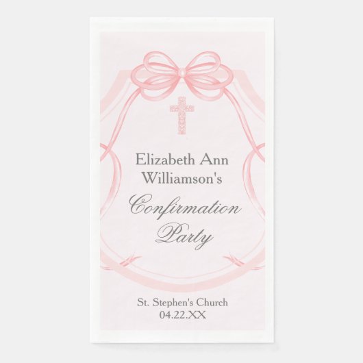 Elegante Konfirmationsfeier Rosa Schleifenband Cus Serviette (Vorderseite)
