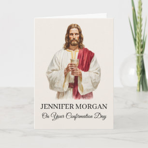 Elegante Konfirmationskarte Jesus hält Eucharistie Karte