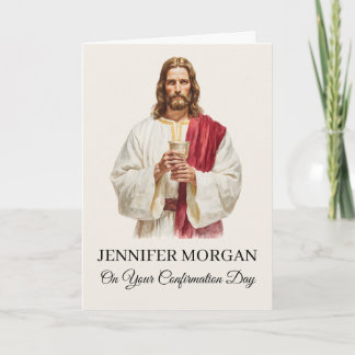 Elegante Konfirmationskarte Jesus hält Eucharistie Karte