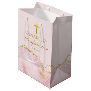 Elegante Konfirmationsparty Rosa Gold Personalisie Mittlere Geschenktüte