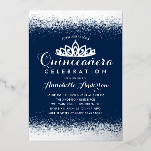 Elegante königblaue Quinceañera Silber-Tiara Glitt Folieneinladung