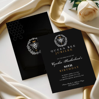 Elegante Königin Bee Jubilee Black & Gold Geburtst Einladung