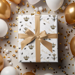 Elegante Königin Biene Goldkrone Weiß Geschenkpapier