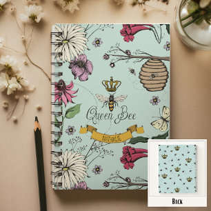 Elegante Königin Biene Krone Schriftrolle Aqua Notizblock