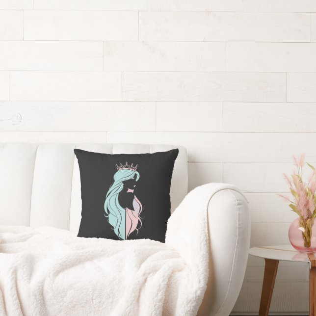 "Elegante Königin mit Krone" Pastelldesign Kissen (Liege)