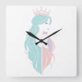 "Elegante Königin mit Krone" Pastelldesign Quadratische Wanduhr (Vorderseite)