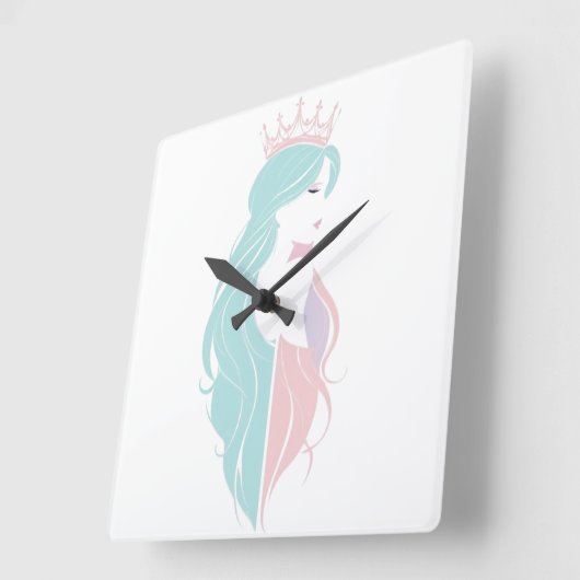 "Elegante Königin mit Krone" Pastelldesign Quadratische Wanduhr (Winkel)