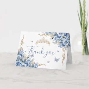 Elegante königliche Baby-Blau-Gold-Quinceañera-Kro Dankeskarte