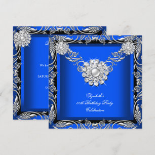 Elegante königliche Blau-Schwarz-Silber-Geburtstag Einladung