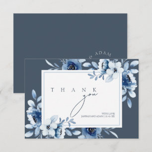 Elegante königliche blaue Opulenz Blumen Hochzeit  Dankeskarte