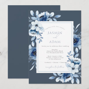 Elegante königliche blaue Opulenz-Blumenhochzeit Einladung