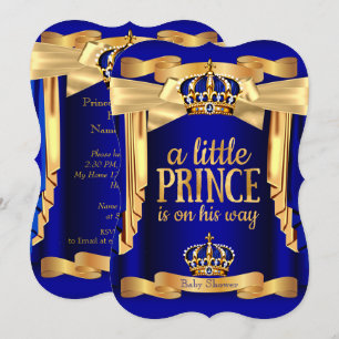 Elegante königliche blaue Prinz-Baby-Party Goldkro Einladung