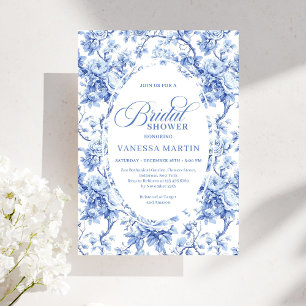 Elegante königliche blaue Toile de Jouy Hochzeitsd Einladung