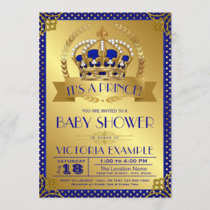 Elegante königliche blaue und goldene Prinz-Baby-P Einladung